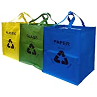Juego de 3 bolsas de colores para reciclado de cristal- plástico y papel de Fineway